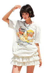MEDM Angel Glitter Print Contrast Crew Neck Couple Tee