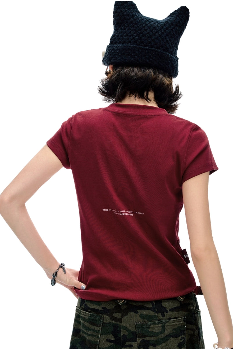 BJHG American Print True‑Shoulder Fitted Tee Women Summer Cool Quick‑Dry Streetwear Top