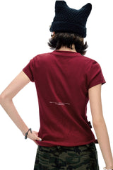BJHG American Print True‑Shoulder Fitted Tee Women Summer Cool Quick‑Dry Streetwear Top