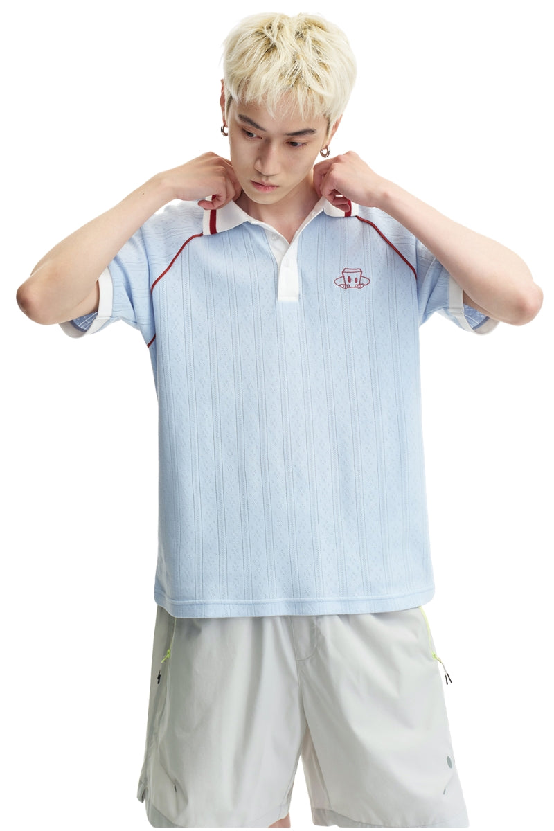 DangerousPeople DSP｜Boxy Fit Color‑Block Raglan Sleeve Vintage College Polo Tee