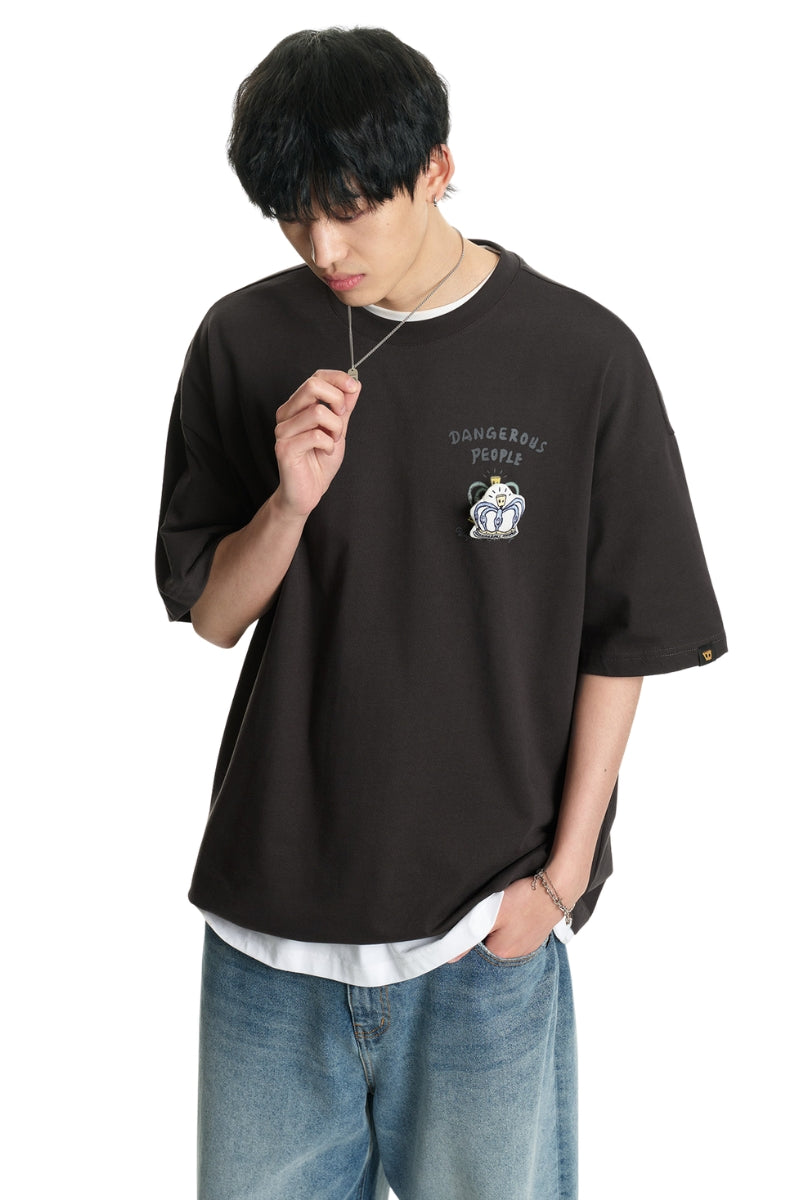 DangerousPeople DSP Detachable Small‑D Crown Print Drop‑Shoulder Tee