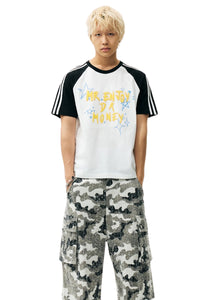 MEDM Color Block Graffiti Raglan Striped Unisex T-Shirt