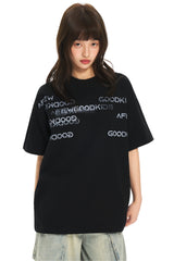 AFGK | Irregular Letter Tee, American High Street Unisex Loose T-Shirt