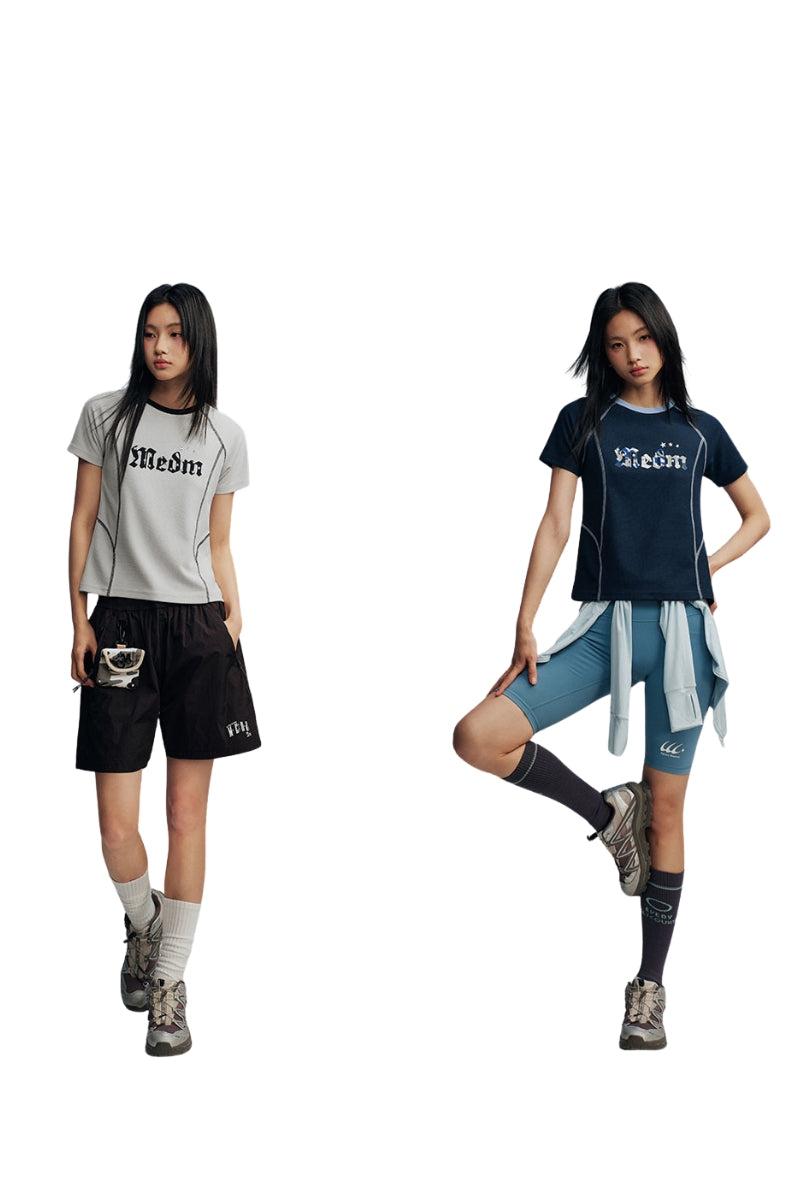 MEDM Contrast Stitch Star Print Women Tee