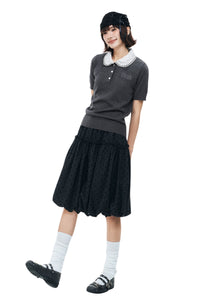 MEDM Detachable Lace Collar Knit Polo Women Summer Tee