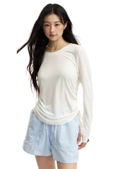 DangerousPeople DSP｜Stretchy Side Waist Drawstring Cover‑Up Color‑Block Lightweight Breathable Women's T‑Shirt