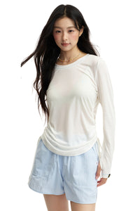 DangerousPeople DSP｜Stretchy Side Waist Drawstring Cover‑Up Color‑Block Lightweight Breathable Women's T‑Shirt