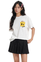 Dangerouspeople DSP Woven Label Pocket Print Tee Loose Drop‑Shoulder Couple T‑Shirt