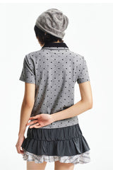 MEDM Fake Two-Piece Polka Dot Short-Sleeve POLO