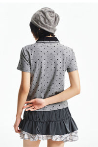 MEDM Fake Two-Piece Polka Dot Short-Sleeve POLO