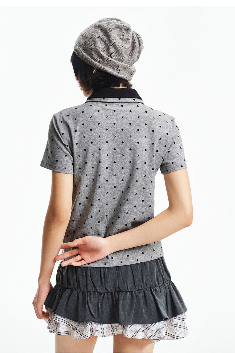 MEDM Fake Two-Piece Polka Dot Short-Sleeve POLO