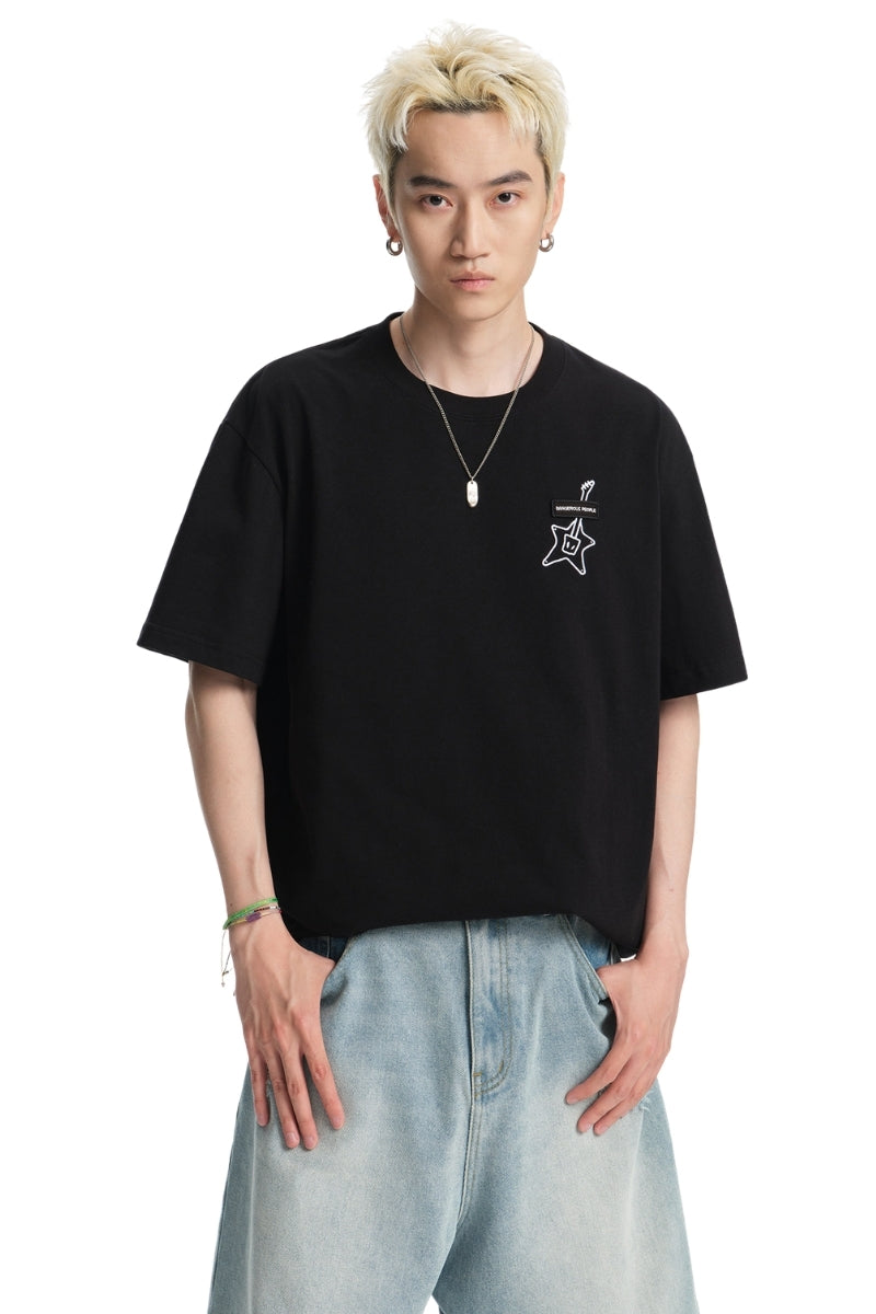 Dangerouspeople DSP Embroidered Small‑D Guitar Sorona Loose Unisex T‑Shirt