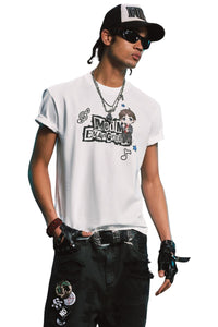 MEDM x EVA NEVER END Chibi Music Note Print Basic Crew Neck Tee