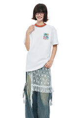 MEDM Contrast Knit Collar Embroidered Couple Tee