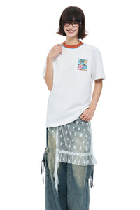 MEDM Contrast Knit Collar Embroidered Couple Tee