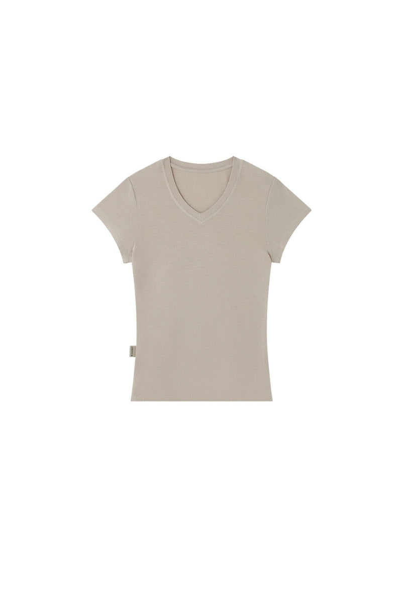 BJHG｜Stretchy V‑Neck Fitted Short Sleeve T‑Shirt, Women's
