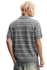 MEDM 3D Floral Stripe Knit Short Sleeve Polo Shirt for Men