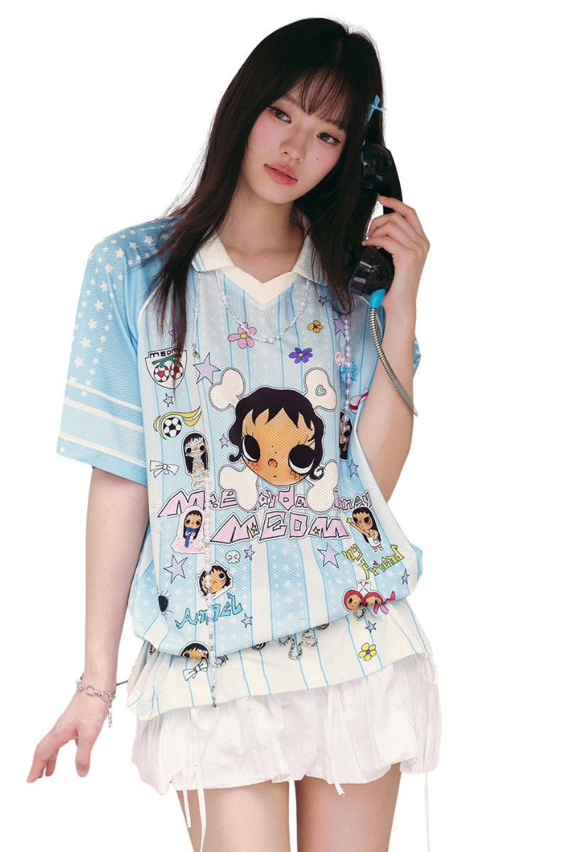 MEDM x YUY Yu Collab Print Letter Embroidery Polo Jersey Tee