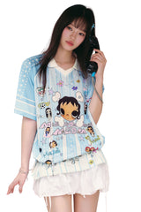 MEDM x YUY Yu Collab Print Letter Embroidery Polo Jersey Tee