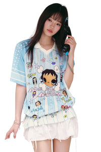 MEDM x YUY Yu Collab Print Letter Embroidery Polo Jersey Tee