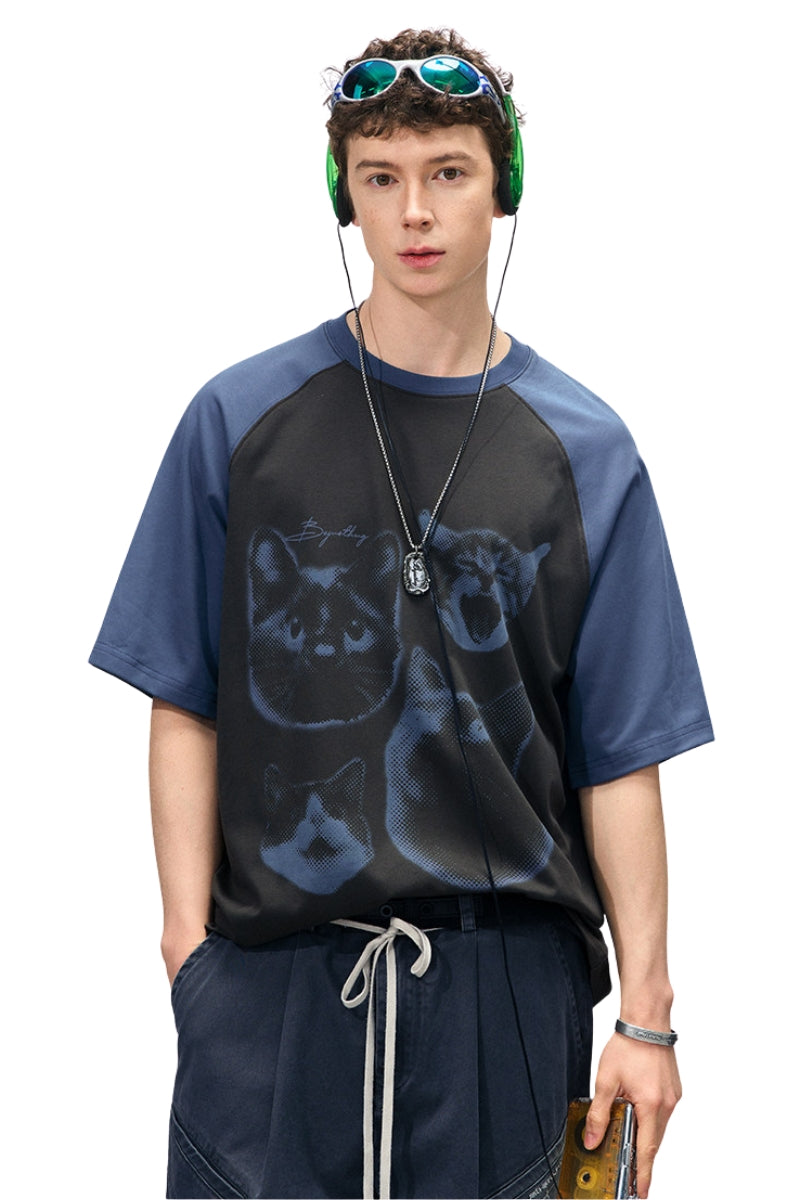 BJHG Unisex Emotional Kitty Print Couple Tee