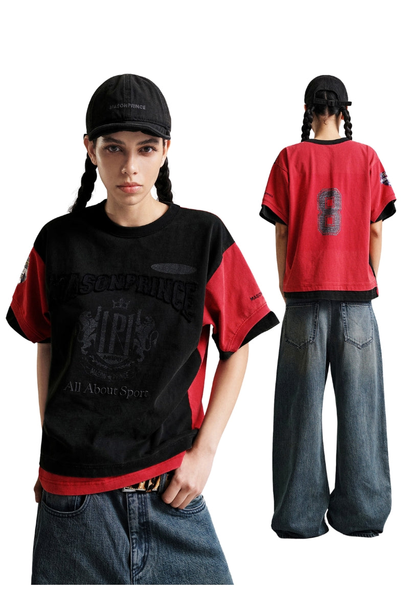 MASONPRINCE Retro Patchwork Print Color Block Tee