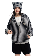 Dangerouspeople | Striped Paper Bag Man Drop Shoulder Zip Hoodie