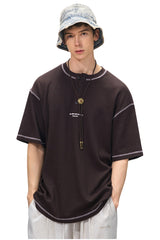 BJHG Waffle Knit Short‑Sleeve T‑Shirt American Loose Unisex Summer Tee
