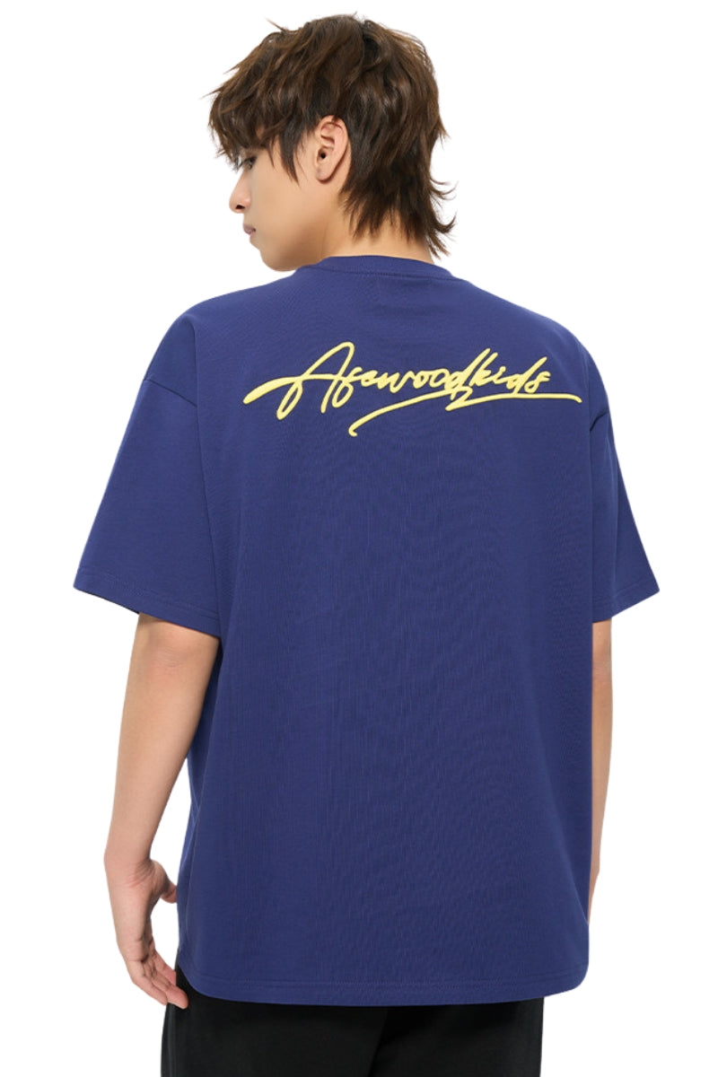 AFGK | Script Embroidery Tee, American Relaxed Unisex Loose T-Shirt