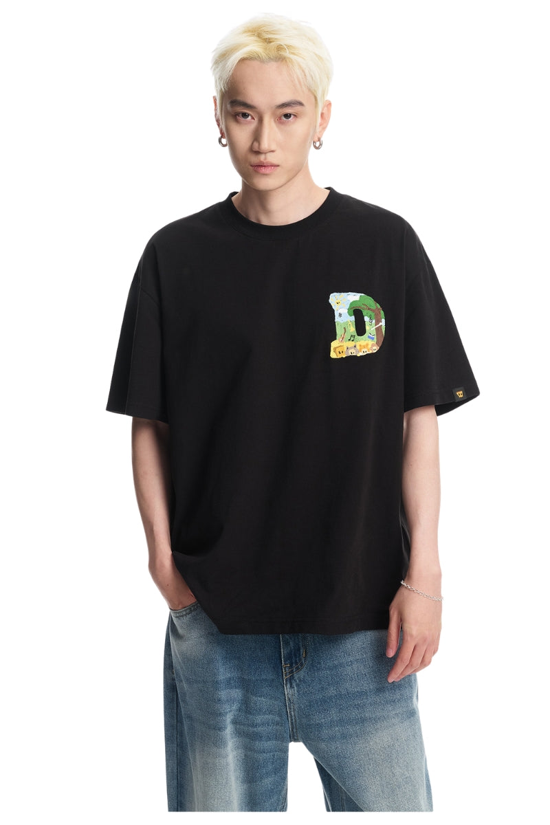 DangerousPeople DSP｜Fun Animal Paradise Graphic Oversized Drop‑Shoulder Quick‑Dry Lightweight T‑Shirt