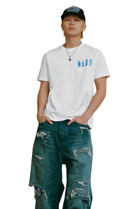 MEDM MELTING ICE Patch Letter Print Crew Neck Casual Couple Tee