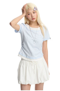 DangerousPeople｜Spliced Mock Two‑Piece Color‑Block Women’s T‑Shirt