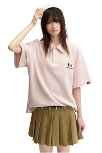 DangerousPeople DSP｜Textured Small‑Eye Graphic Boxy Fit Couple Short‑Sleeve Polo Shirt