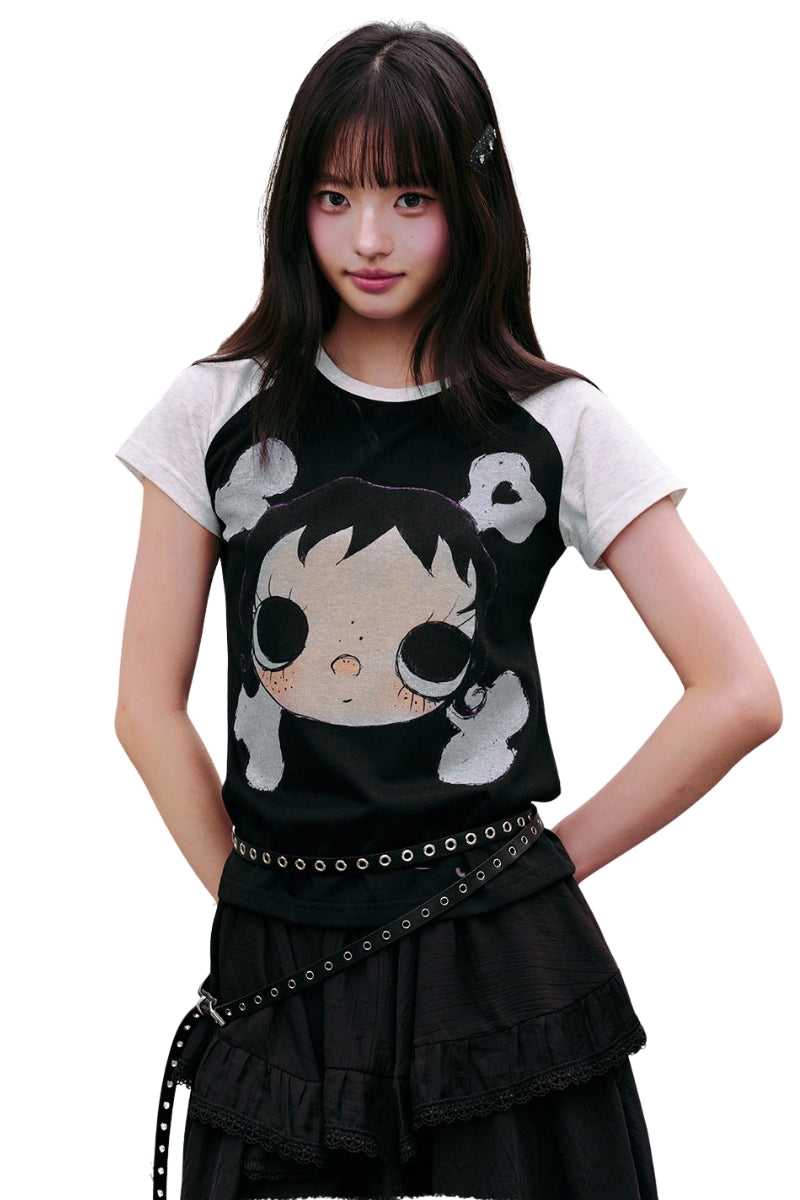MEDM YUY Jade Big Face Bone Women Slim Raglan Tee