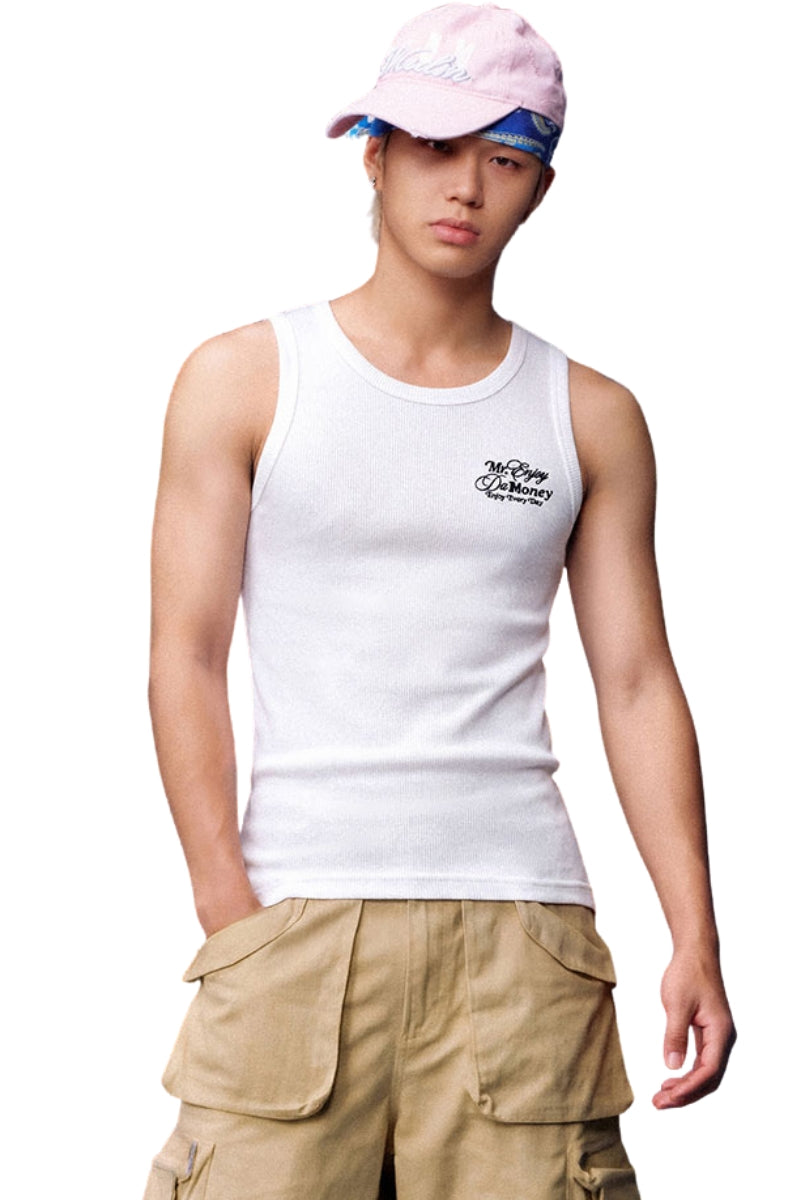 MEDM Classic Script Letter Embroidery Heavyweight Men Sleeveless Tank Top