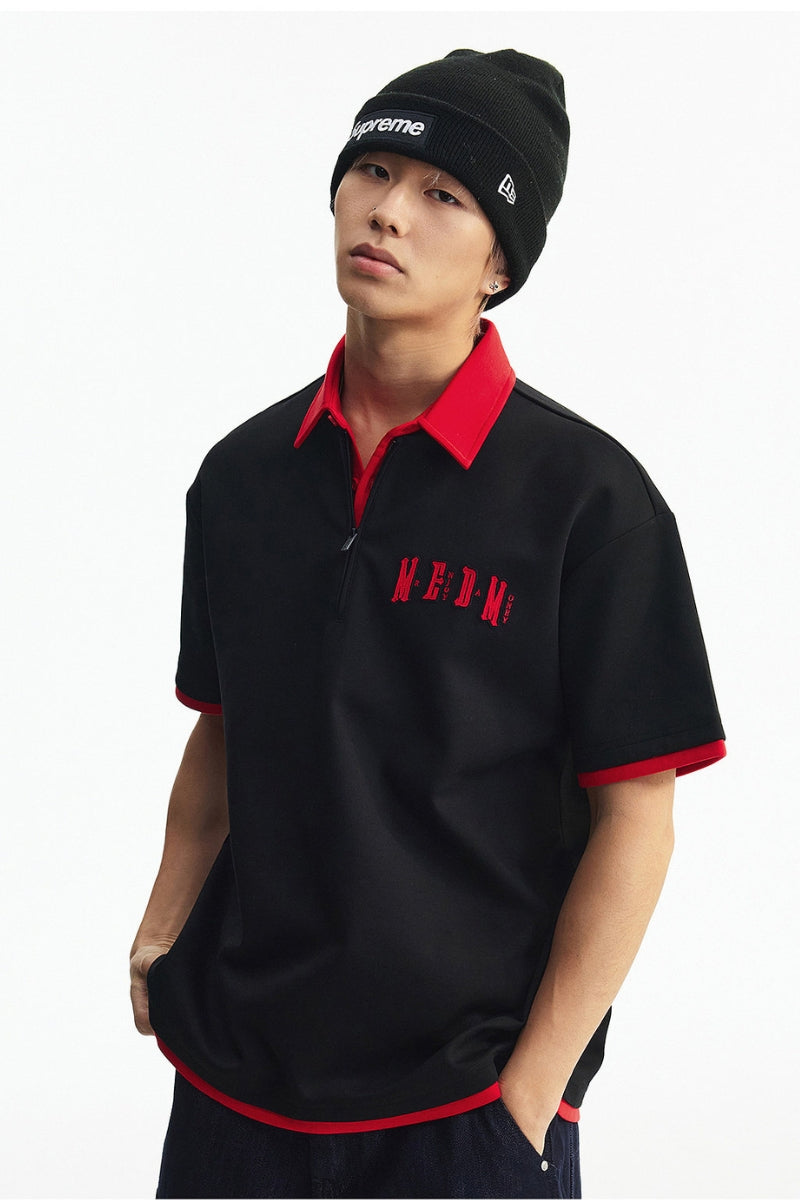 MEDM Air Layer Fake Two Piece Loose Polo Shirt Unisex Summer Lapel Tee