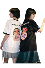 MEDM × YUY Jade Hugging Heart Slogan Contrast Trim Crew Neck Tee