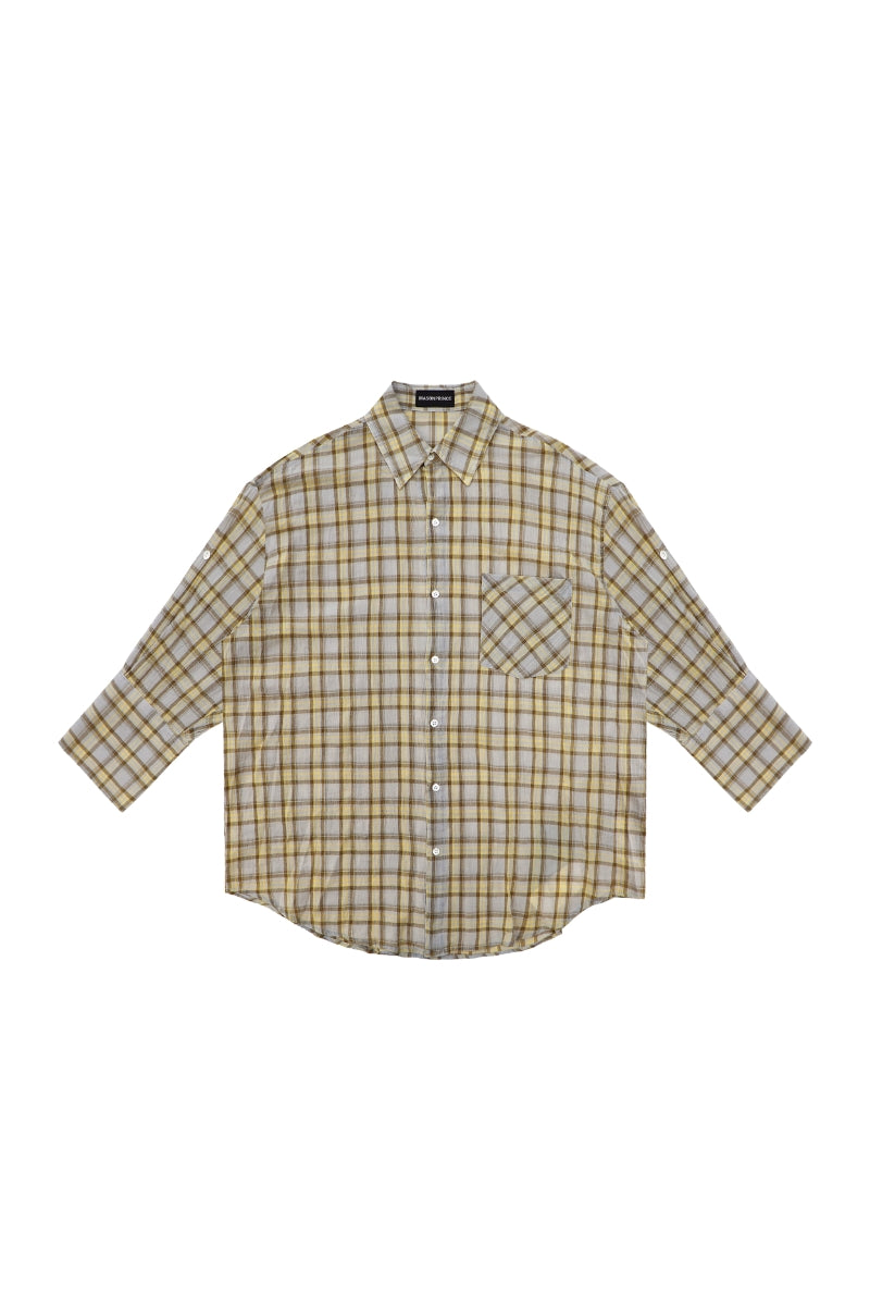 MASONPRINCE Camp Flocked Print Plaid Lightweight Shirt
