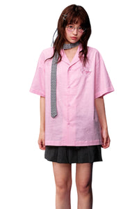 MEDM Color Block Letter Embroidery Linen Unisex Shirt