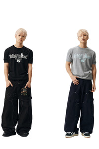 MEDM Contrast Logo Cherry Knit Oversized Unisex Tee