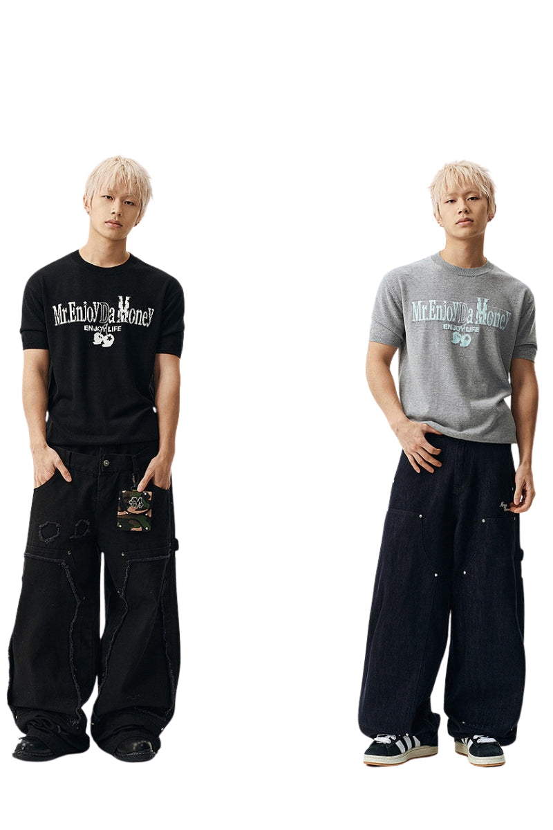 MEDM Contrast Logo Cherry Knit Oversized Unisex Tee