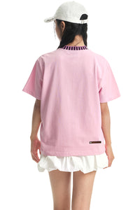 DangerousPeople DSP｜Striped Color Block Cat Embroidery Loose Short Sleeve Tee