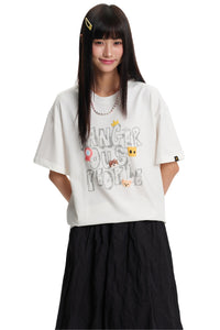 Dangerouspeople｜Graffiti Font Print Loose Oversized Cotton T‑Shirt