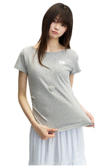 DangerousPeople｜Dog Embroidery Stretch Slim‑Fit Women’s T‑Shirt