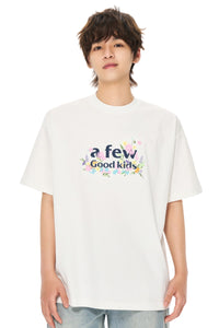 AFGK | Floral Embroidered Heavyweight Tee, American Casual Unisex T-Shirt