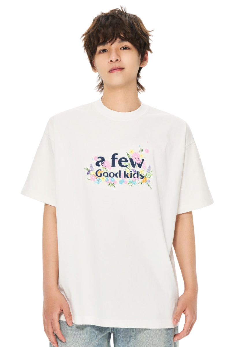 AFGK | Floral Embroidered Heavyweight Tee, American Casual Unisex T-Shirt