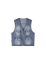 BJHG Men Denim Workwear Vest | Gorpcore Style 3D Patch‑Pocket Sleeveless Jacket for Fall Layering