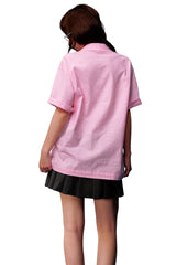 MEDM Color Block Letter Embroidery Linen Unisex Shirt