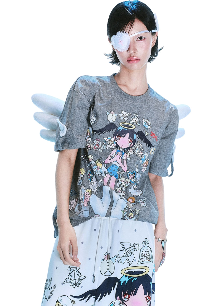 MEDM × Niaoyiyi | Angel Wing Sleeve Strap Women Tee