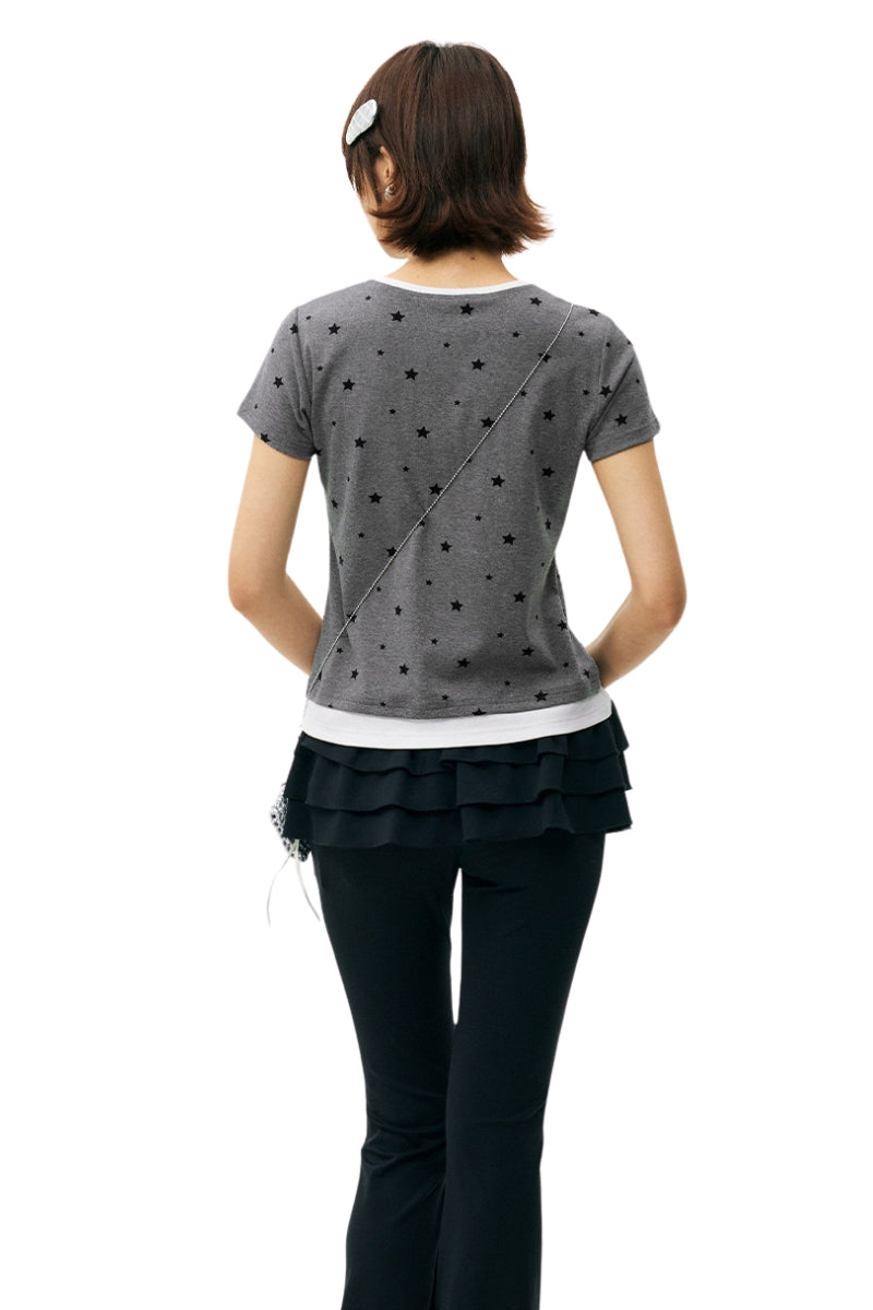 MEDM Fake Two-piece Star Polka Dot Women Tee